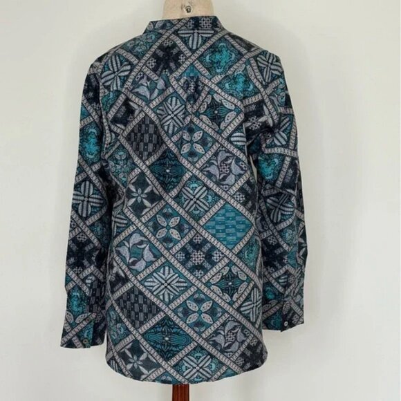 Megan Park Aulia Silk Blend Blouse Geometric Floral Block Print Size 6 - Picture 5 of 12